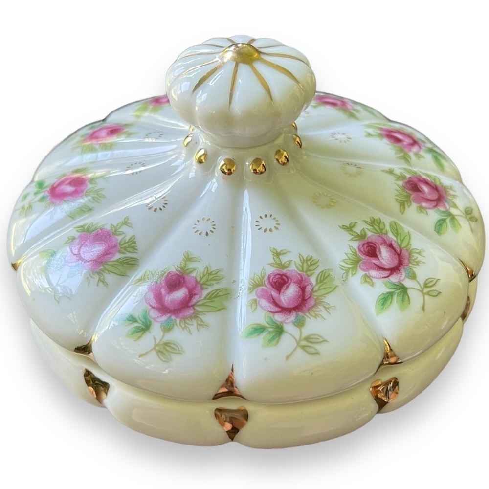 Vintage Japan Rose & Gold Handmade Lidded Dresser Jar - Picture 9 of 14